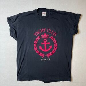 Vintage Yacht Club Ithaca NY Tee Jays T Shirt Mens XL Black‎ Nautical USA Made